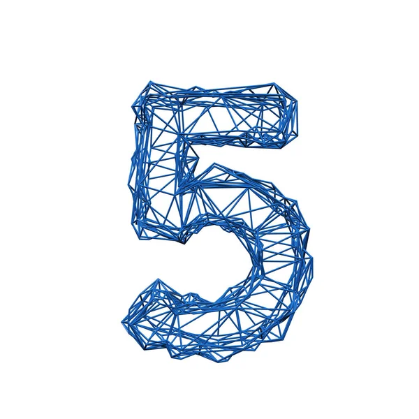 Number 5 wire frame low poly alphabet. 3D rendering — Stock Photo, Image