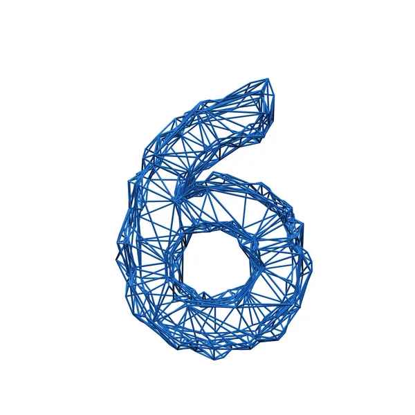 Number 6 wire frame low poly alphabet. 3D rendering — Stock Photo, Image