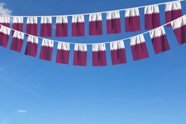 Qatar flagga festliga bunting hängande mot en blå himmel. 3D-Render — Stockfoto