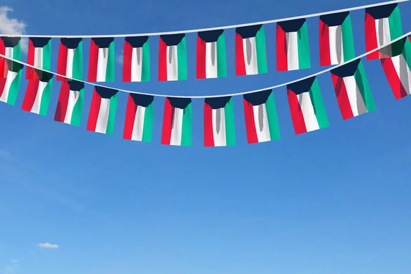 Kuwait flagga festliga bunting hängande mot en blå himmel. 3D-Render — Stockfoto