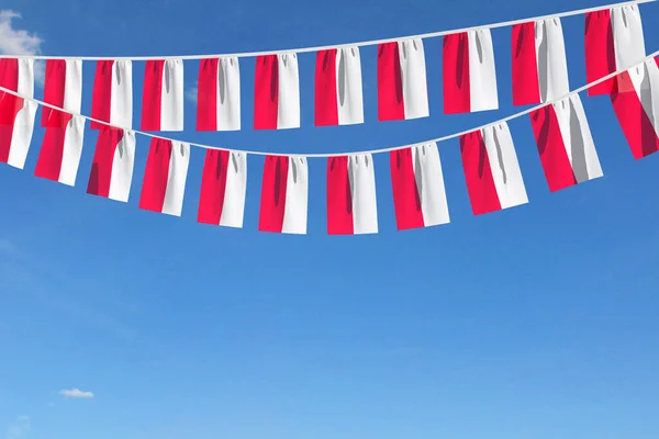 Polen flagga festliga bunting hängande mot en blå himmel. 3D-Render — Stockfoto