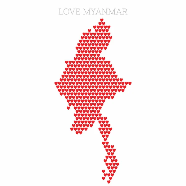 Myanmar ülke haritası aşk kalp yarım ton desenli — Stok Vektör