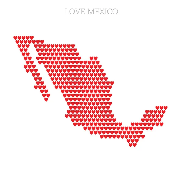 Meksika ülke haritası aşk kalp yarım ton desenli — Stok Vektör