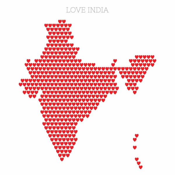 India paese mappa fatta da amore modello mezzitoni cuore — Vettoriale Stock