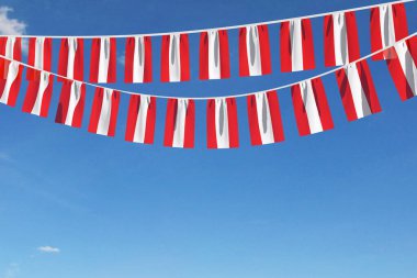 Mavi gökyüzünde sallanan Avusturya bayrağı. 3B Hazırlama