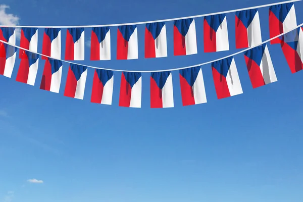 Tjeckien flagga festliga bunting hängande mot en blå himmel. 3D-Render — Stockfoto