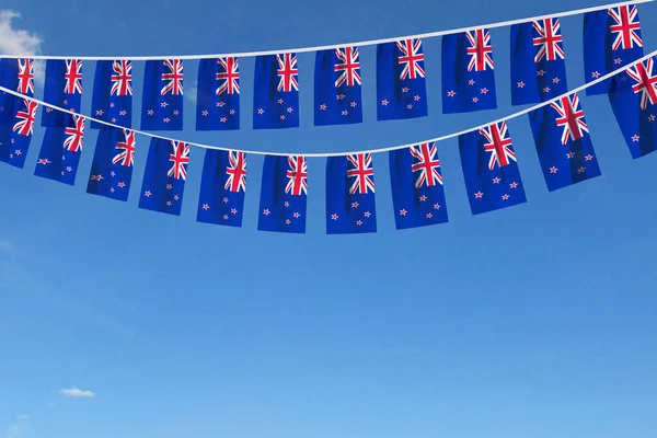 新西兰的国旗在蓝天上飘扬.3D渲染 — 图库照片