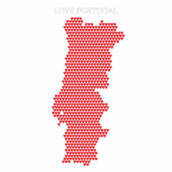 Mapa del país de Portugal hecho de corazón de amor patrón de medio tono — Archivo Imágenes Vectoriales