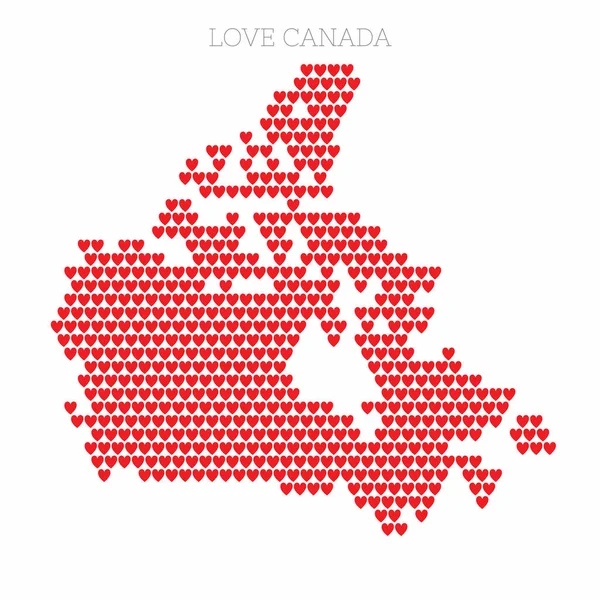 Canadá mapa do país feito de amor coração padrão de meio-tom — Vetor de Stock