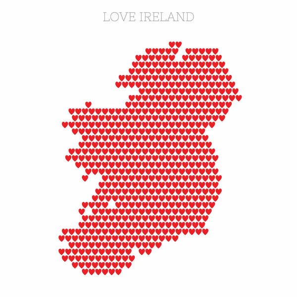 Irland land karta gjord av kärlek hjärta halvton mönster — Stock vektor