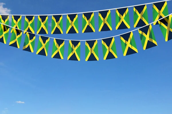 Jamaica flagga festliga bunting hängande mot en blå himmel. 3D-Render — Stockfoto