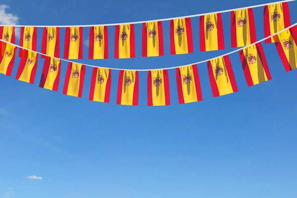 Spanien flagga festliga bunting hängande mot en blå himmel. 3D-Render — Stockfoto