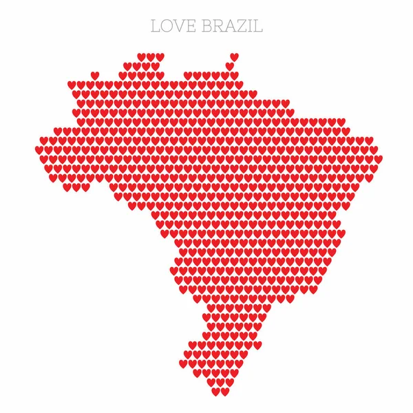Brasil mapa do país feito de amor coração padrão de meio-tom — Vetor de Stock