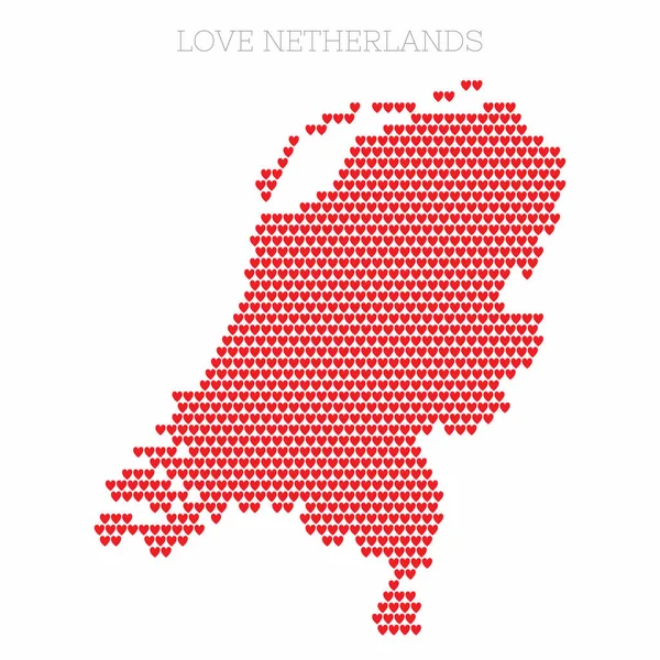 Holanda mapa do país feito de amor coração padrão de meio-tom —  Vetores de Stock