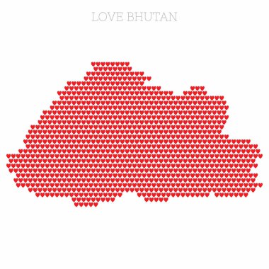Bhutan ülke haritası aşk kalp yarım ton desenli