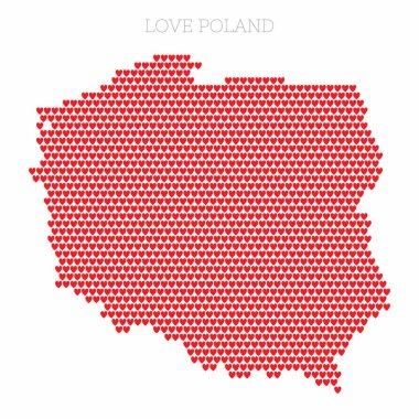Polonya ülke haritası aşk kalp yarım ton modelinden yapılmıştır