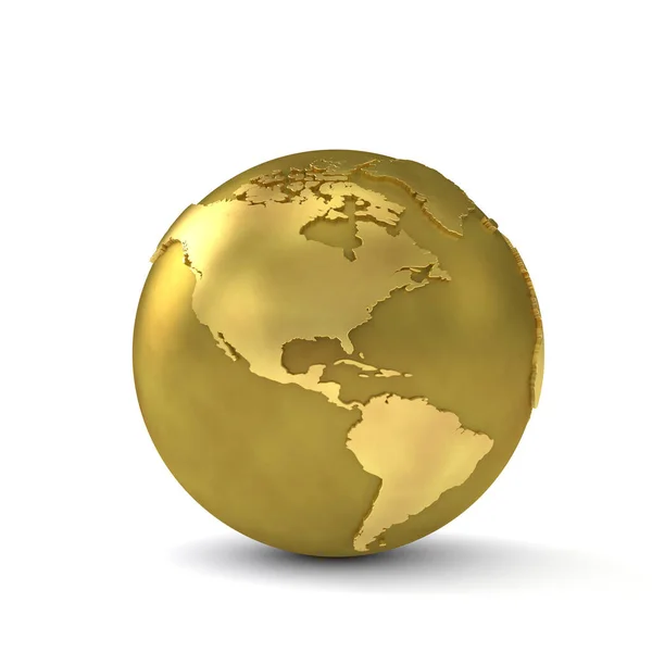 Gouden bol met Noord- en Zuid-Amerika. 3D Render — Stockfoto