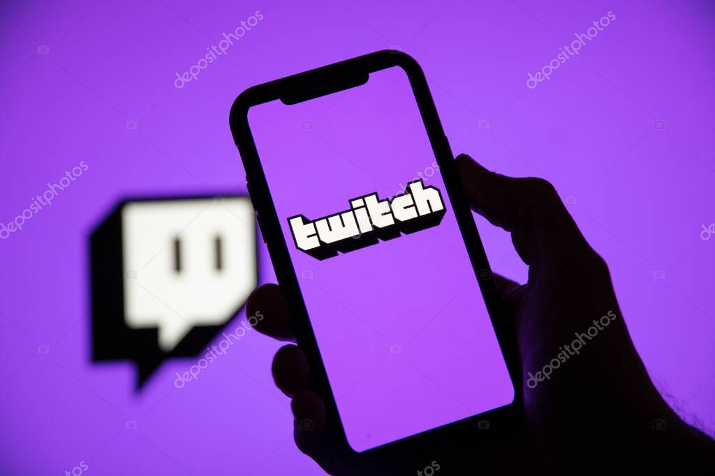 LONDON, UK - April 30 2020: Twitch game live streaming logo on a smartphone