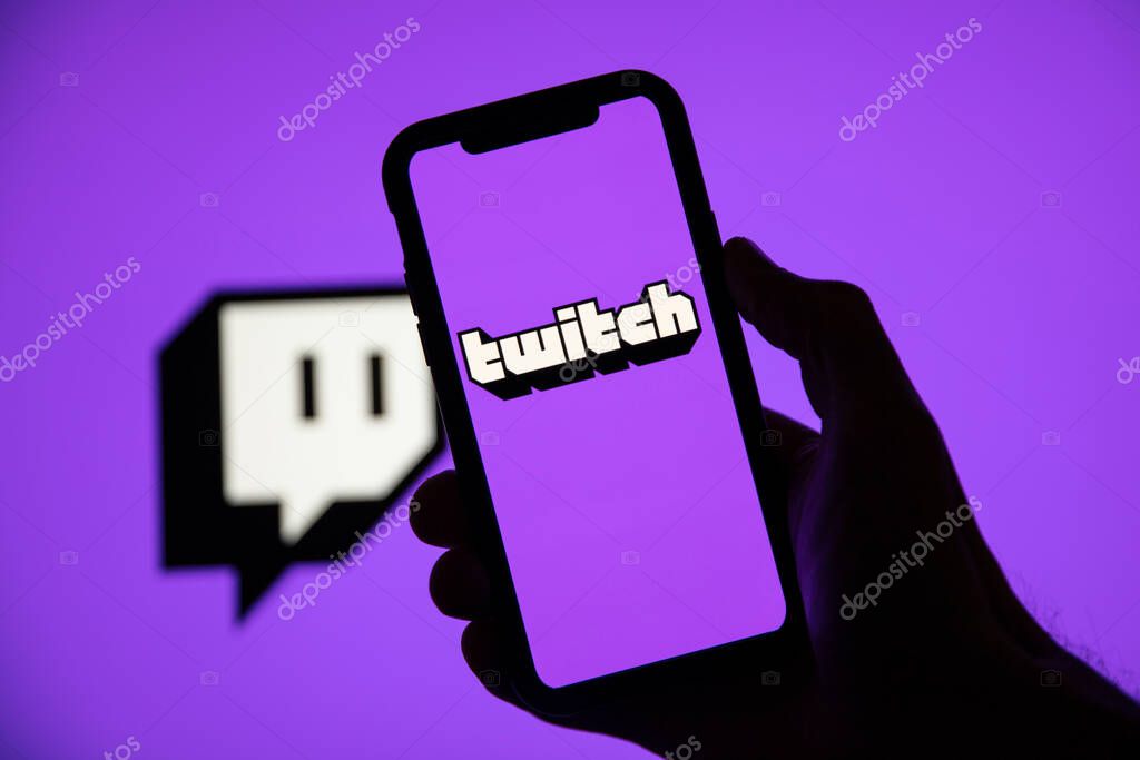 LONDON, UK - April 30 2020: Twitch game live streaming logo on a smartphone