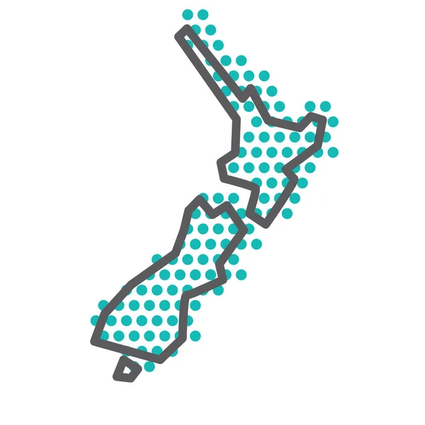 Neuseeland einfache Umrisskarte mit grünem Halbtonpunktmuster — Stockvektor