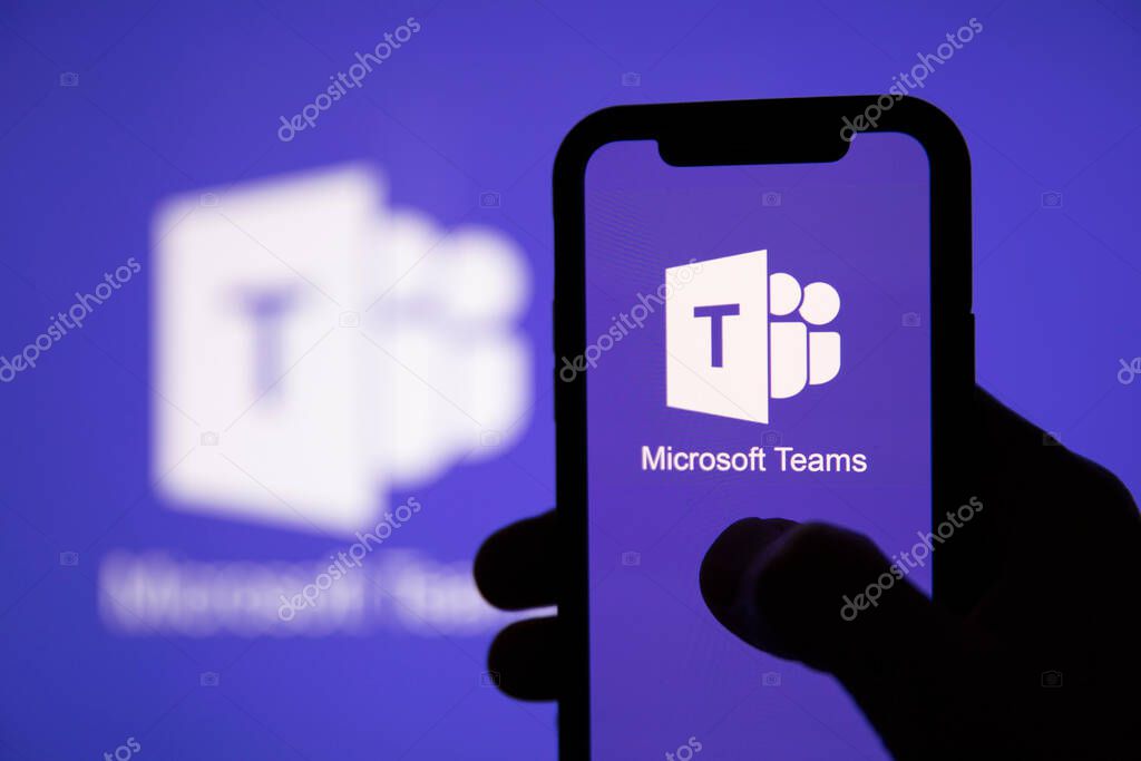 LONDON, UK - May 1st 2020: Microsoft teams logo on a smartphone