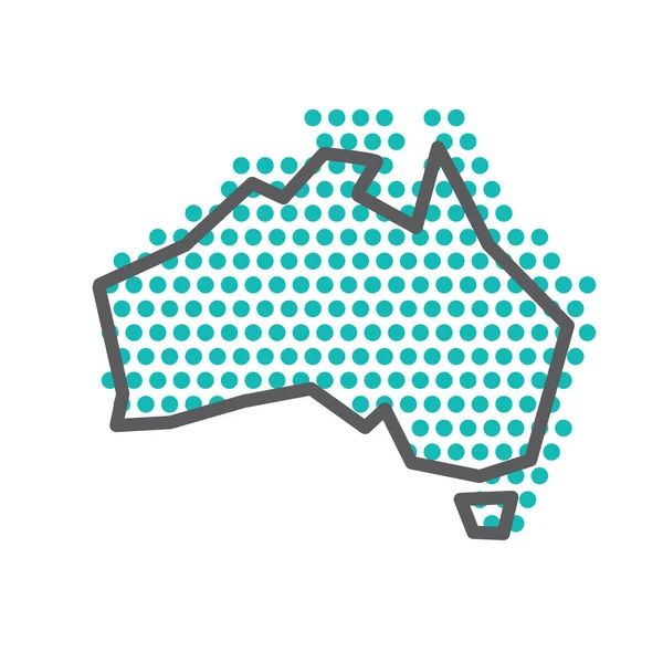Australien enkel kontur karta med grön halvton prick mönster — Stock vektor