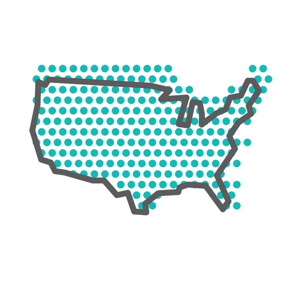 Yeşil yarım ton nokta desenli ABD basit dış hat haritası — Stok Vektör