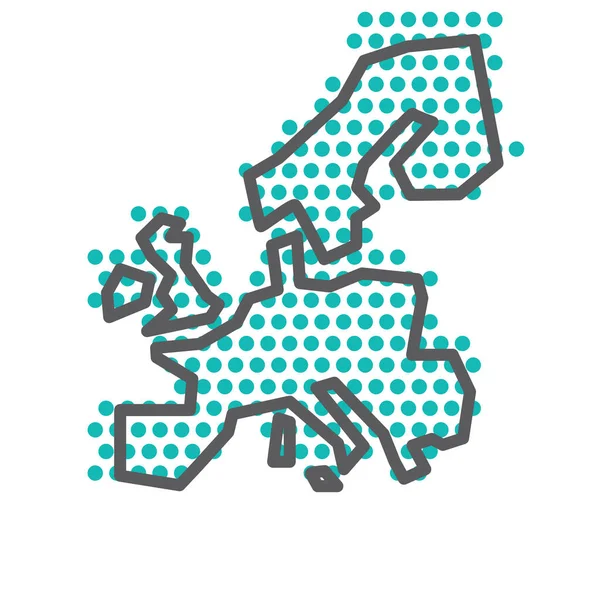 Mapa de contorno simple de Europa con patrón de punto de medio tono verde — Vector de stock