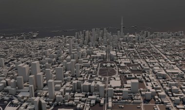 Toronto, Kanada şehir haritası 3D görüntüleme. Hava uydu görüntüsü.