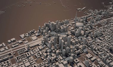 Toronto, Kanada şehir haritası 3D görüntüleme. Hava uydu görüntüsü.