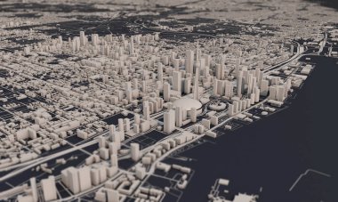 Toronto, Kanada şehir haritası 3D görüntüleme. Hava uydu görüntüsü.