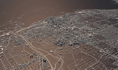 Toronto, Kanada şehir haritası 3D görüntüleme. Hava uydu görüntüsü.