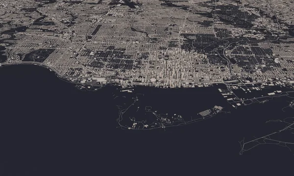 多伦多，加拿大城市地图3D渲染。航空卫星视图. — 图库照片