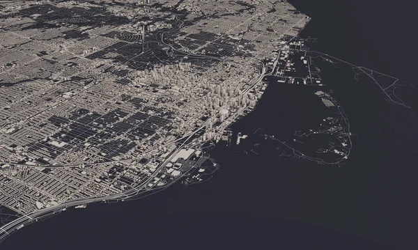 Toronto, Canada City map 3D Rendering. Вид з літака.. — стокове фото