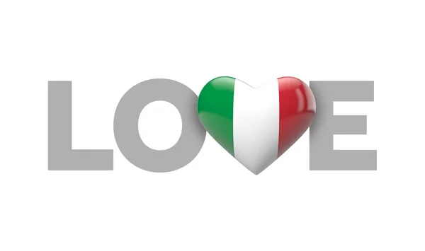 Liebe Italien herzförmige Flagge mit Liebeswort. 3D-Rendering — Stockfoto