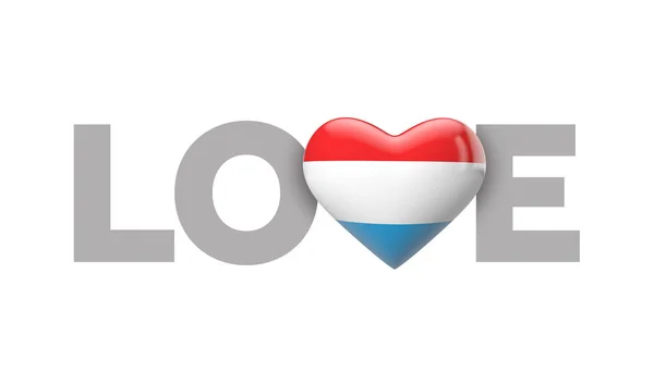 Amor Luxemburgo bandeira em forma de coração com palavra de amor. Renderização 3D — Fotografia de Stock
