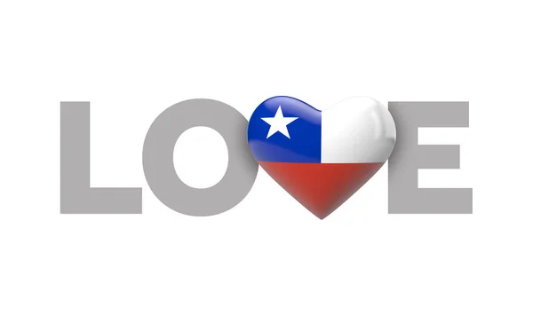 Amor Chile bandeira em forma de coração com palavra de amor. Renderização 3D — Fotografia de Stock