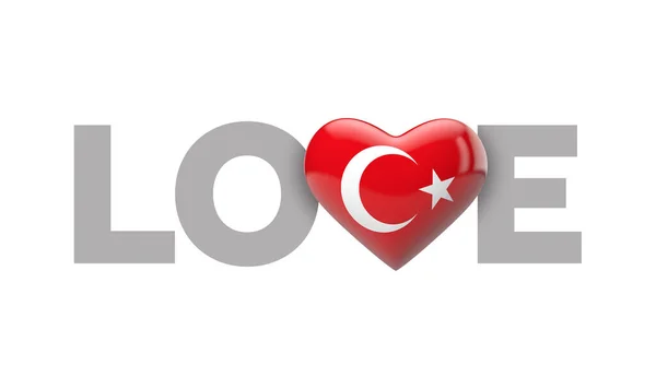 Love Turkey heart shaped flag with love word. 3D Rendering — Stock Photo, Image