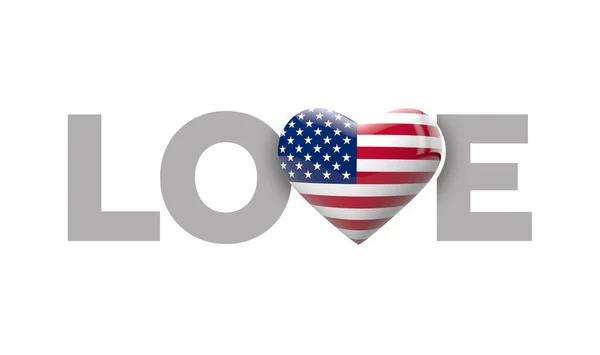 愛の言葉でアメリカのハート型の旗。3Dレンダリング — ストック写真
