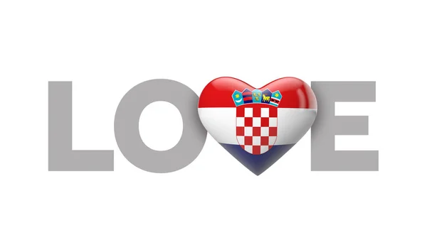 Hou van Kroatië hartvormige vlag met liefdeswoord. 3D-weergave — Stockfoto