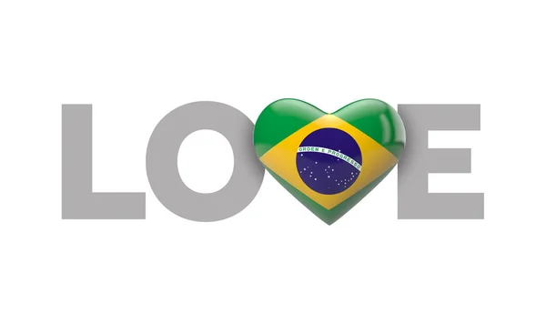 Amor Brasil bandeira em forma de coração com palavra de amor. Renderização 3D — Fotografia de Stock