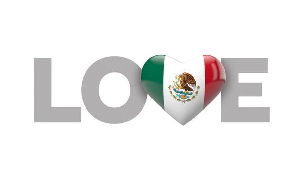 愛の言葉でメキシコのハート型のフラグを愛します。3Dレンダリング — ストック写真
