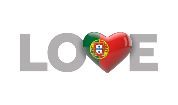 Amor Portugal bandera en forma de corazón con palabra de amor. Renderizado 3D —  Fotos de Stock