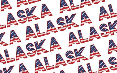 Alaska, ABD 'li yıldızlar ve çizgili arka plan. 3B Hazırlama