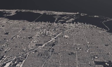 Miami, Florida, ABD şehir haritası 3D görüntüleme. Hava uydu görüntüsü
