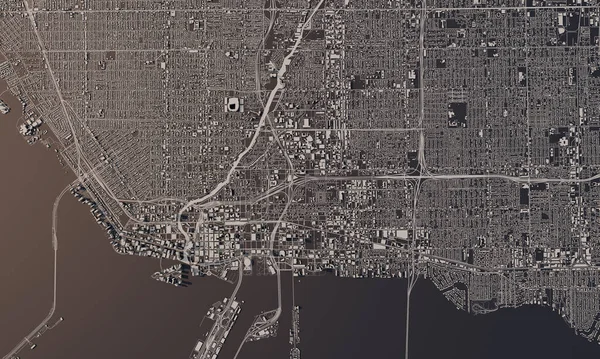 마이애미, 플로리다, 미국 도시 지도 3D 렌더링. 공중 위성 사진 — 스톡 사진