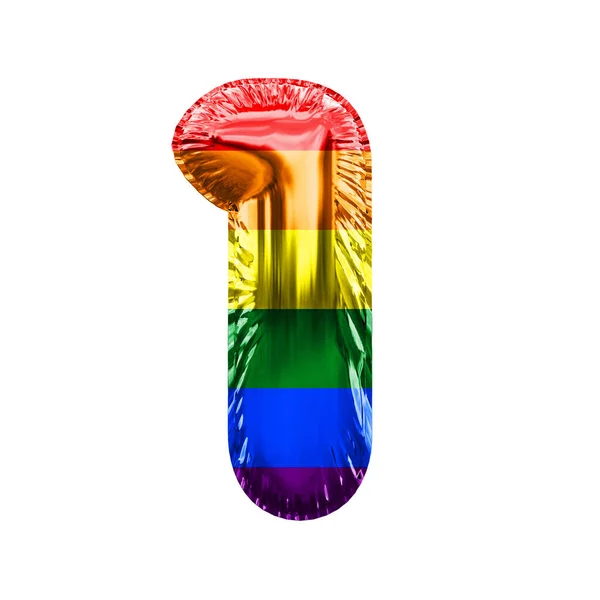 Número 1 gay orgulho bandeira brilhante folha balão. Renderização 3D — Fotografia de Stock