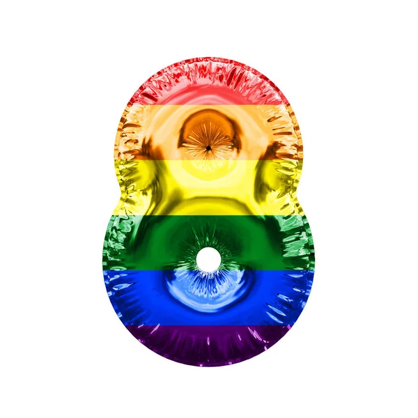 No 8 прапор гомосексуальної гордості блискуча фольга кулька. 3D рендерингу — стокове фото