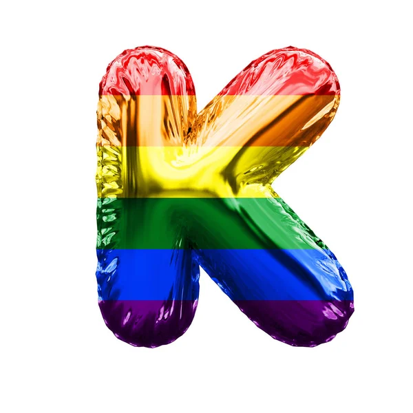 K harfi gay gurur bayrağı parlak folyo balon yazı tipi. 3B Hazırlama