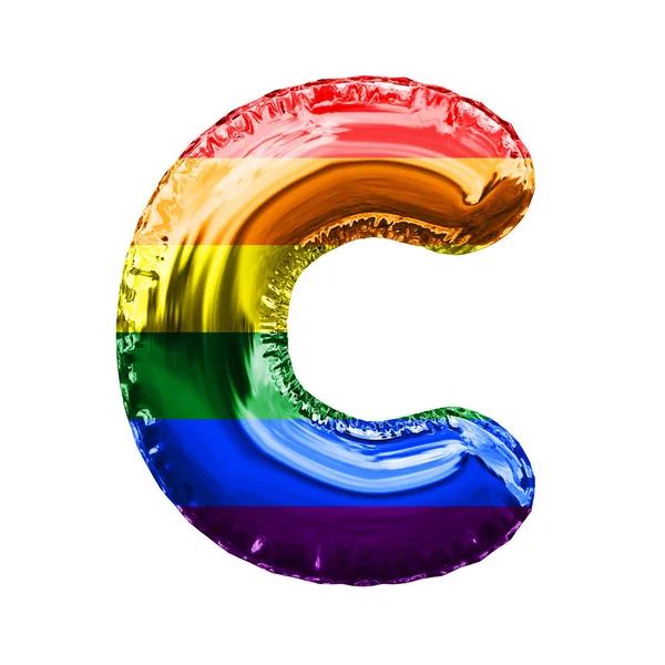 C harfi gay gurur bayrağı parlak folyo balon yazı tipi. 3B Hazırlama — Stok fotoğraf